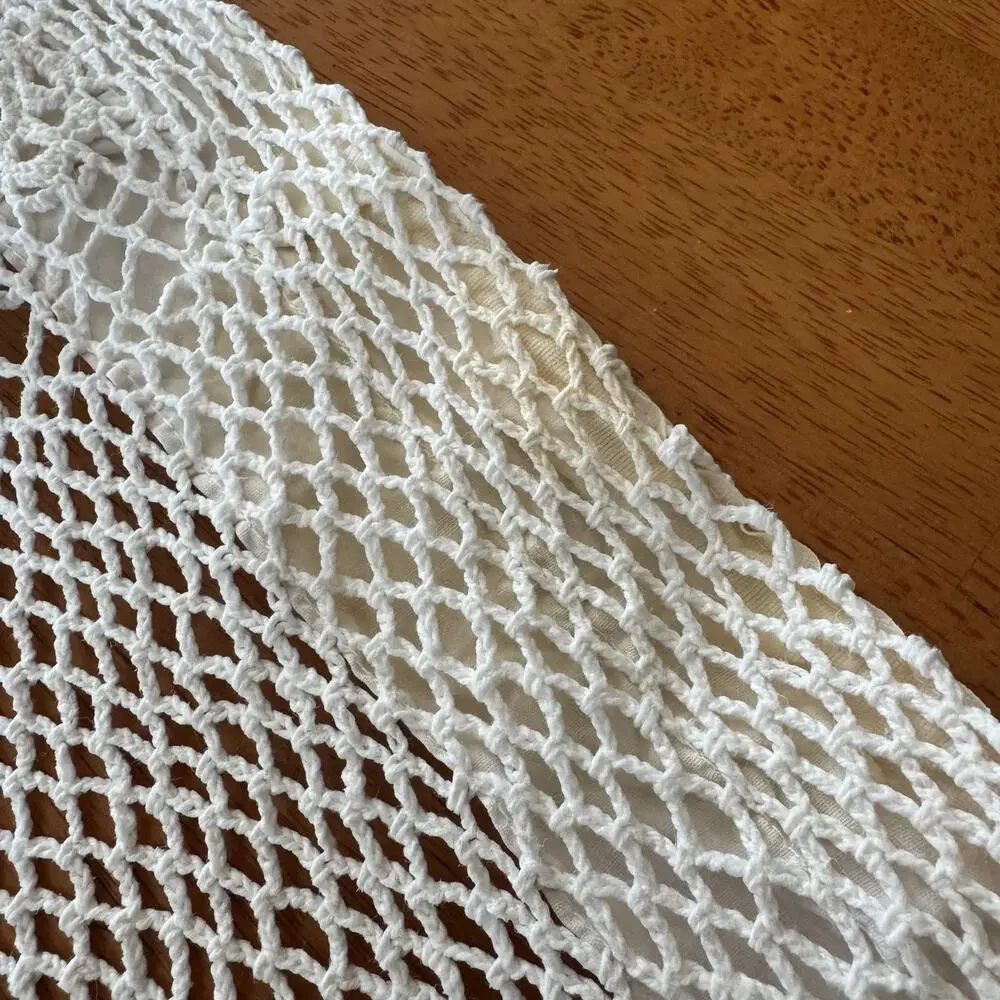Pair Crochet Cotton Valances 10x56 Scallops Medallions Cottage Country Farmhouse